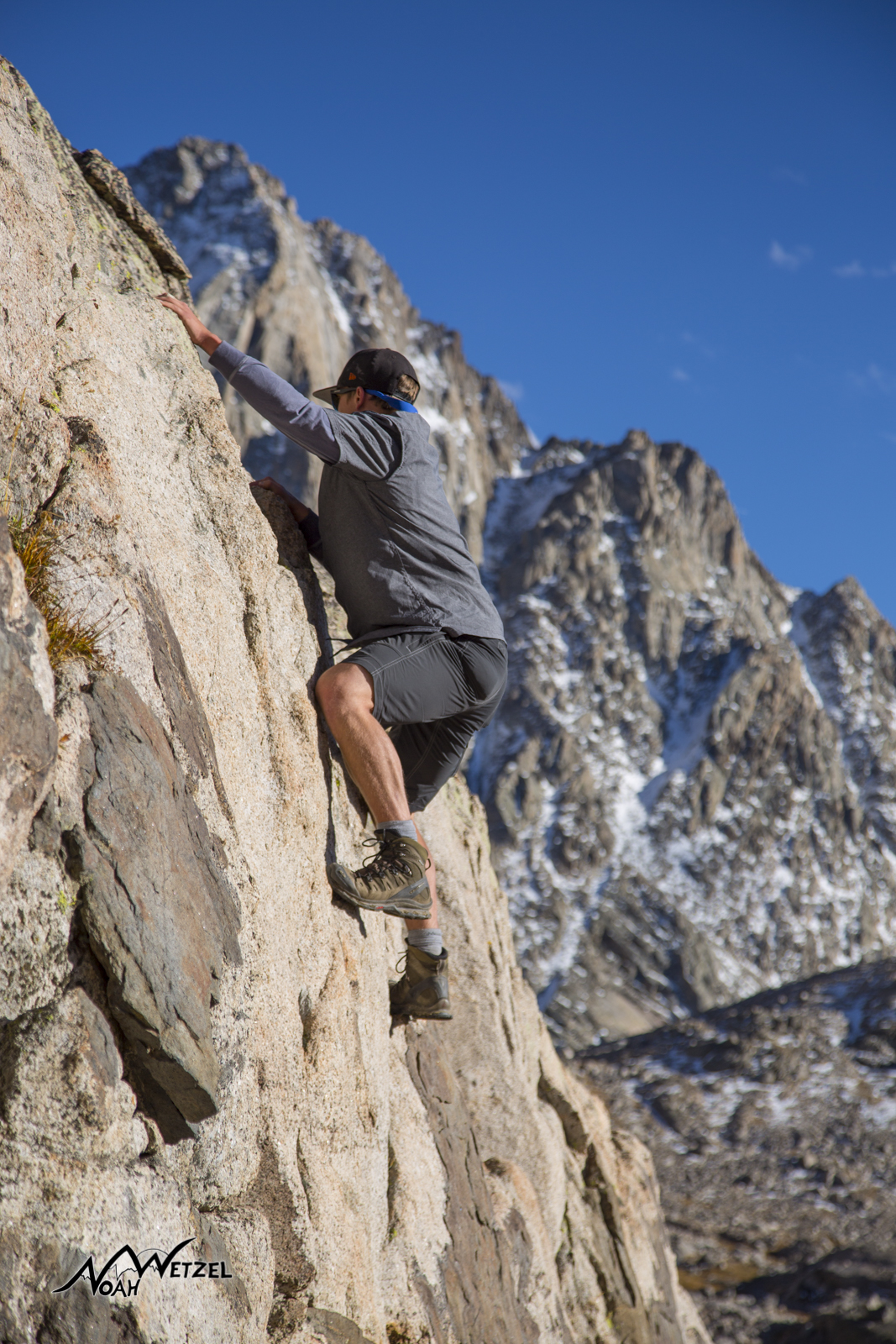 Ben Wetzel enjoying a class 5 scramble at Indian Basin. Wind River Range. Wyoming