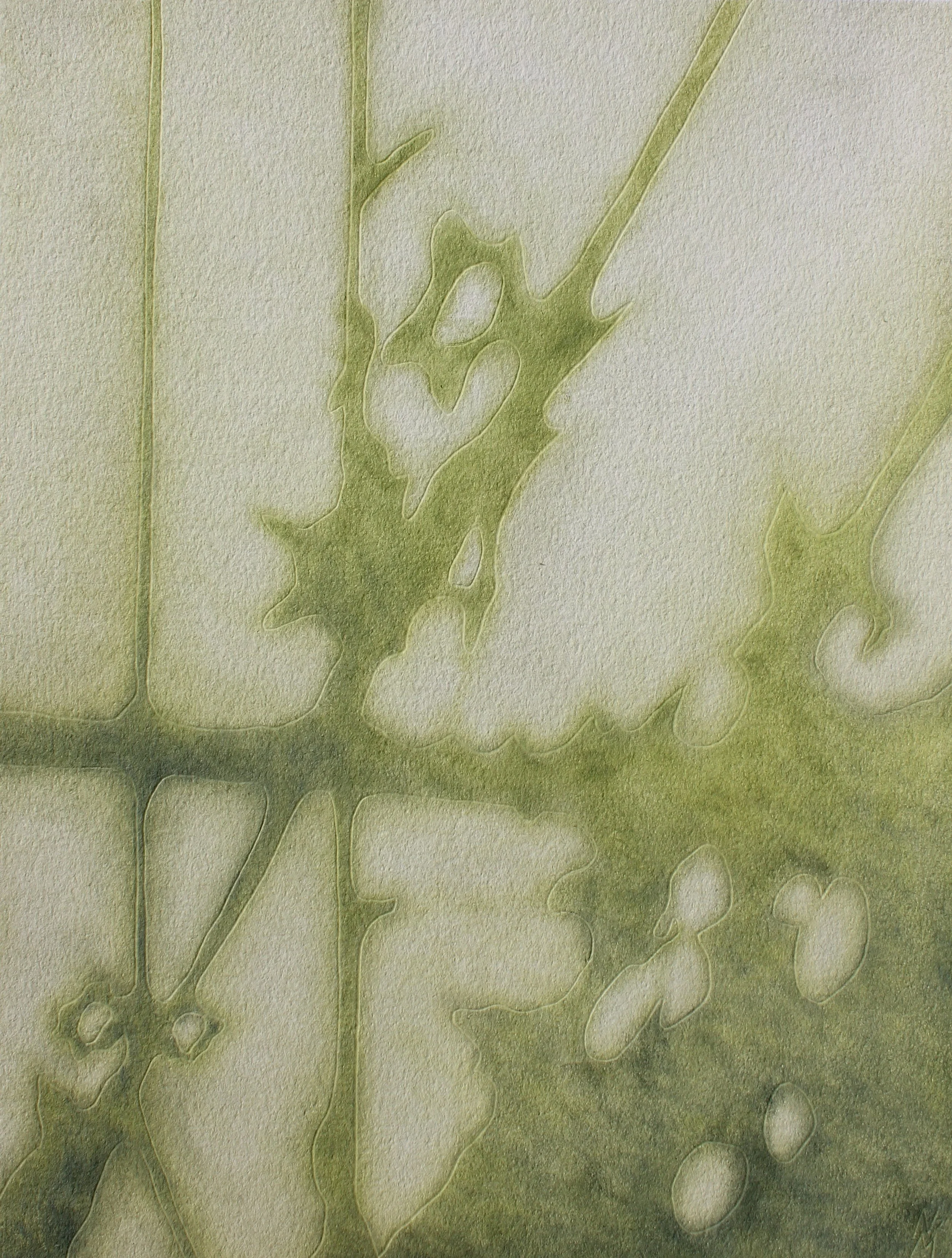abstract painting with various green shades and distinct lines