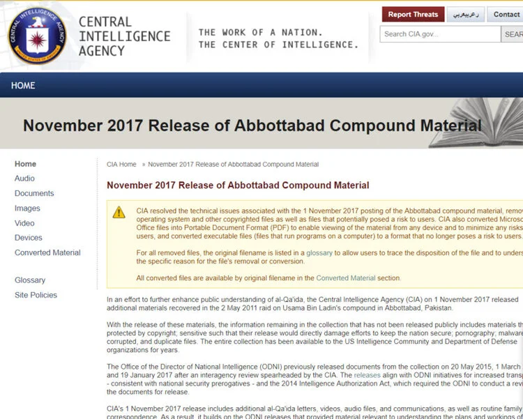 Announcement of the release of the Abbottabad Compound Material