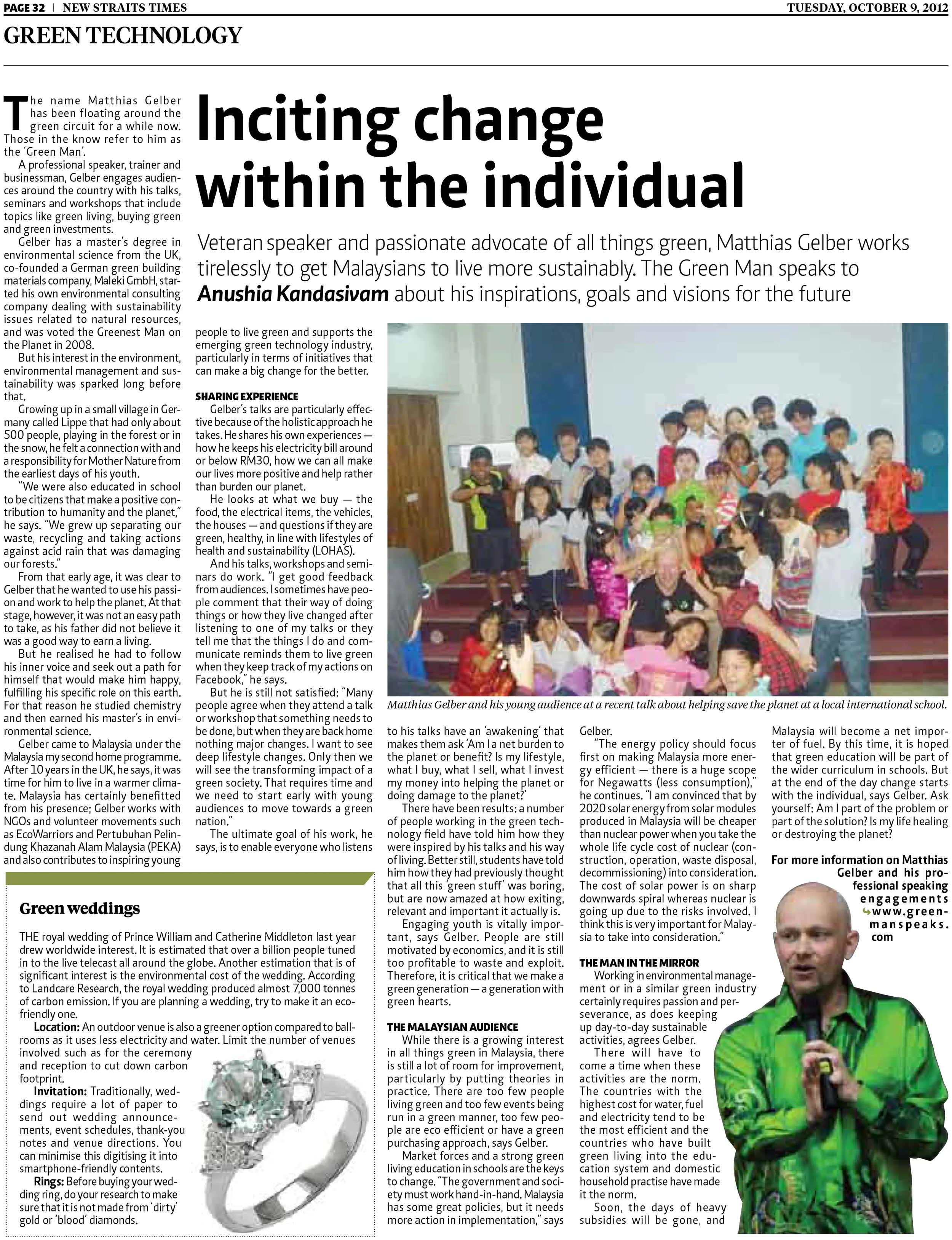 NST | Green Technology: Inciting Change Within The Individua
