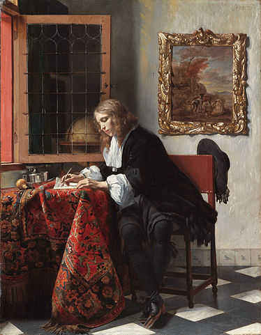 "Man Writing a Letter" by Gabriël Metsu - National Gallery of Ireland, Public Domain. Wikipedia Commons.