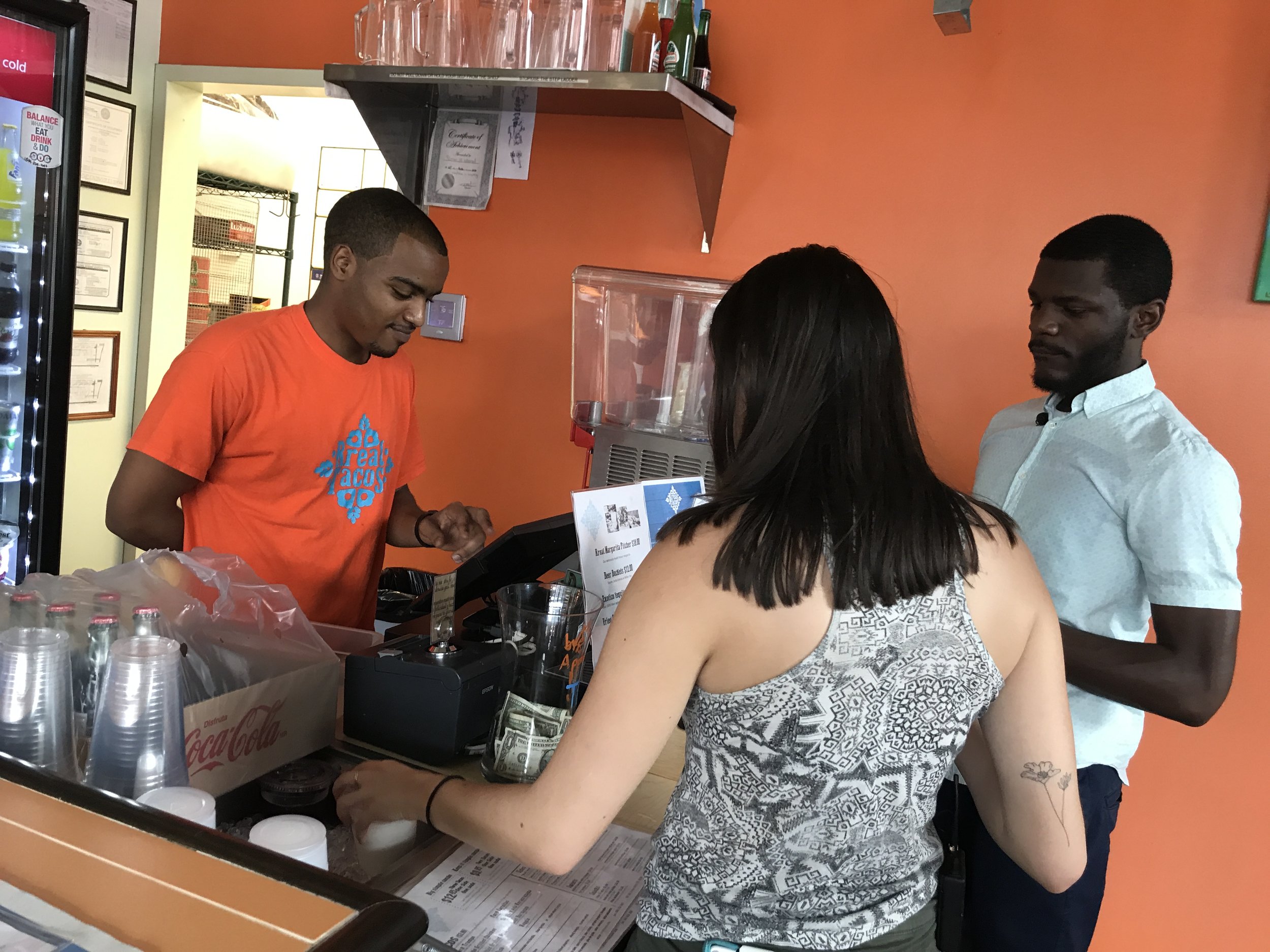 Order at the counter at Tech Square Mexican restaurant Rreal Tacos 