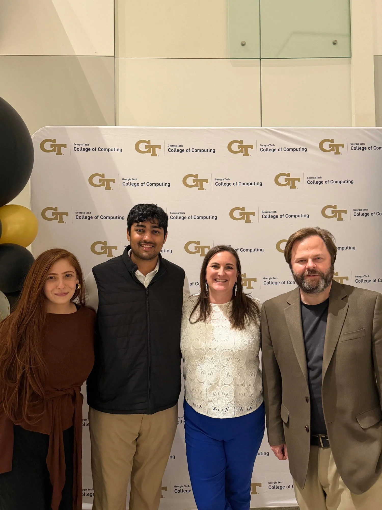 At a Georgia Tech event, from left to right: Mahima Kaul, Shreyas Mavanoor, Jennifer Whitlow, and Chris Klaus. Photo source: Cortexa Labs.