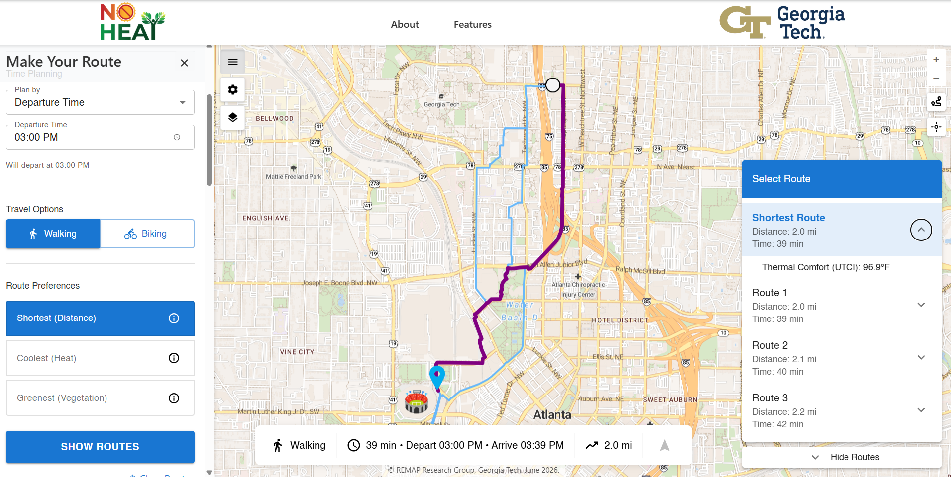 Shortest route result from Cool Routes app.