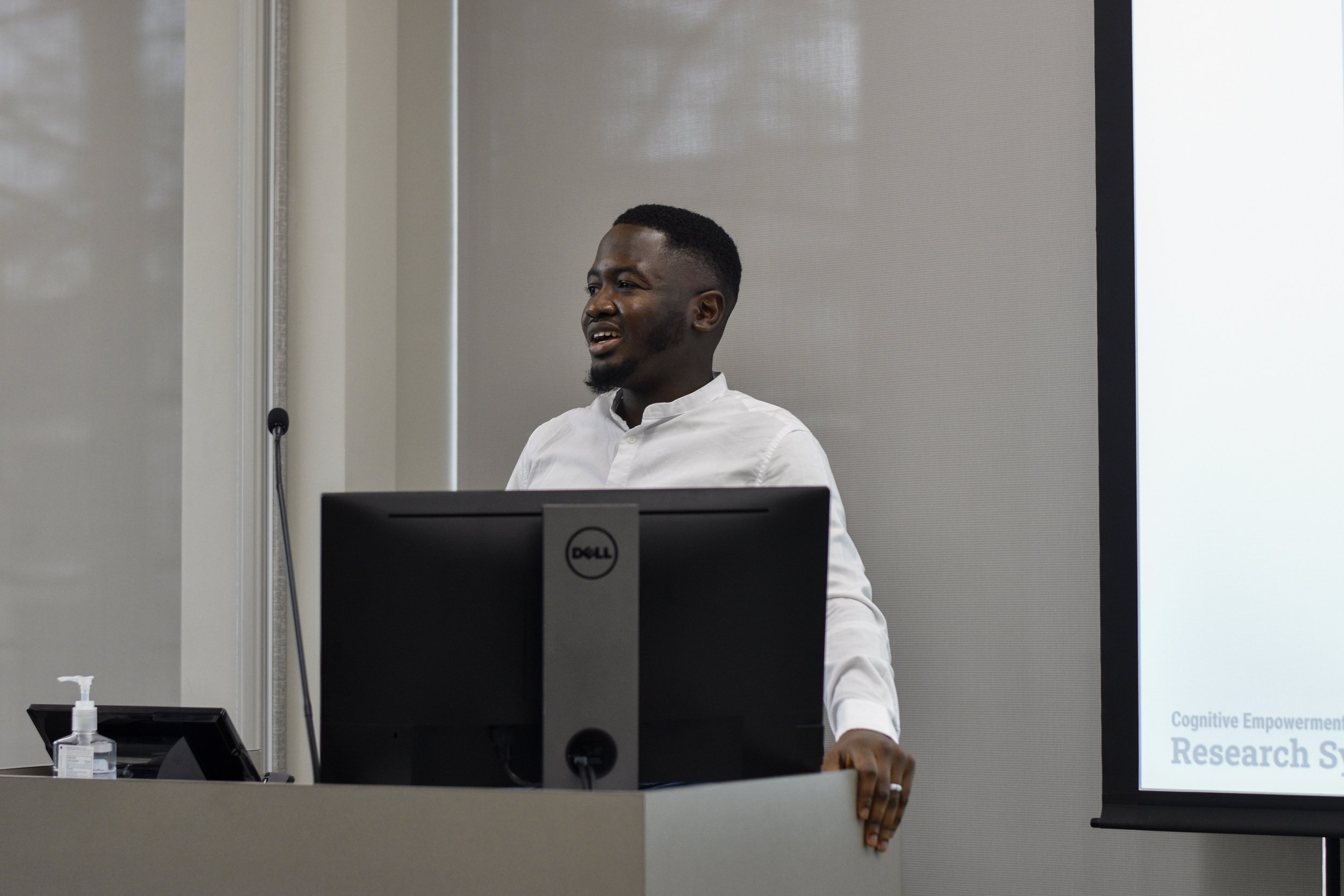 Photo shows Ibrahim Bilau presenting at the 2024 Cognitive Empowerment Program Research Symposium. Source: Ibrahim Bilau.