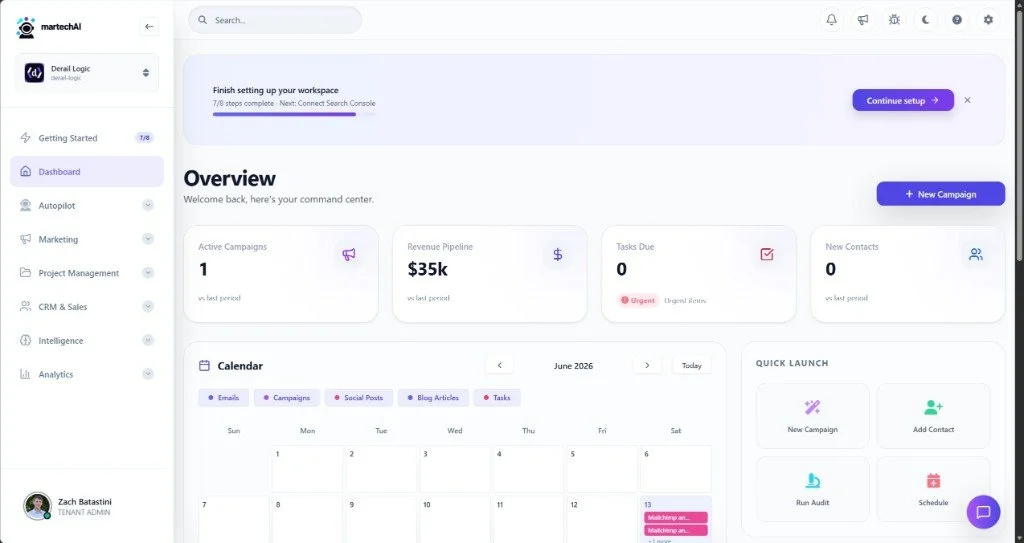 Screenshot of MarTechAI's dashboard. Source: Derail Logic/MarTechAI.