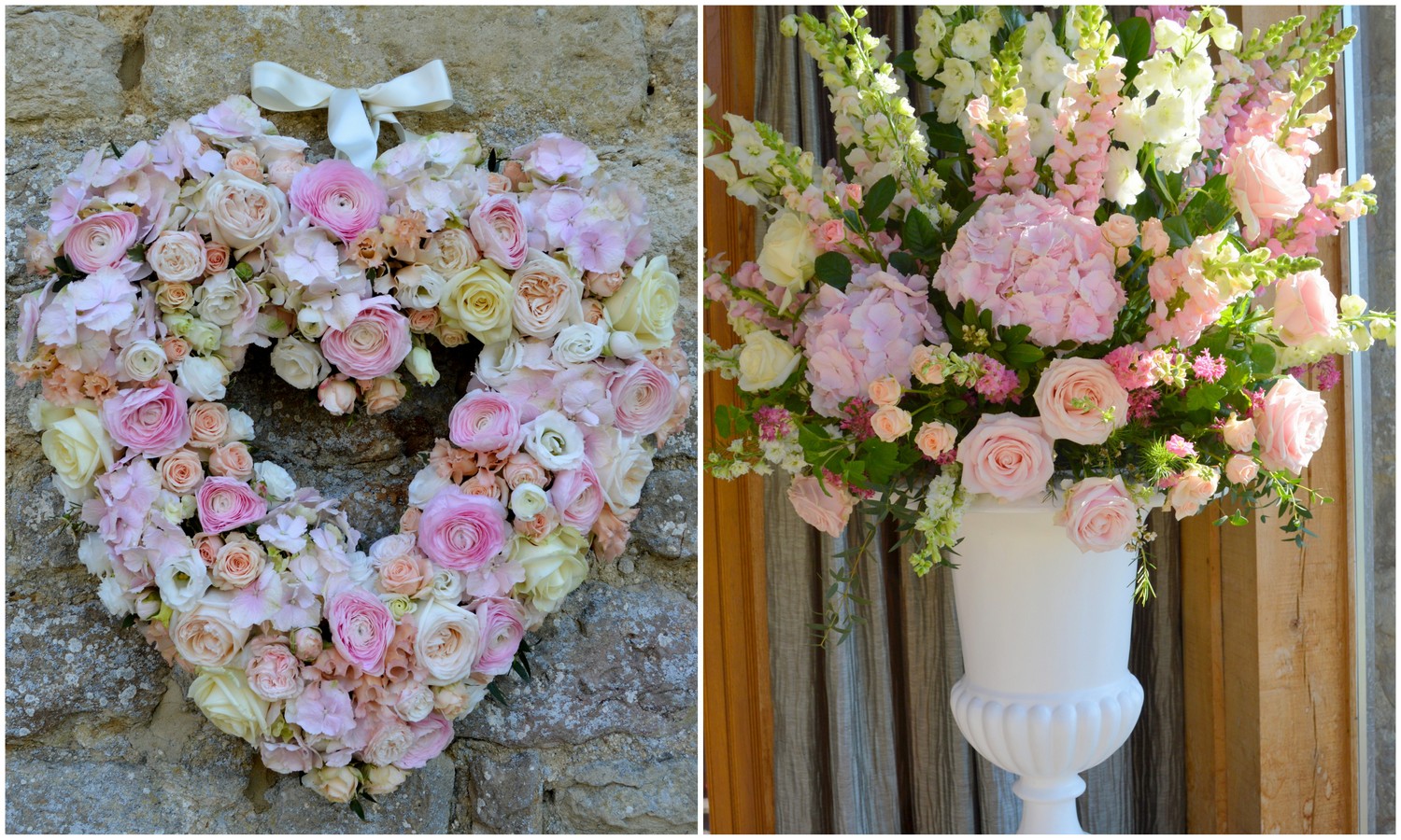 Pale pink & White Spring Wedding Flowers at Notley Tythe Barn