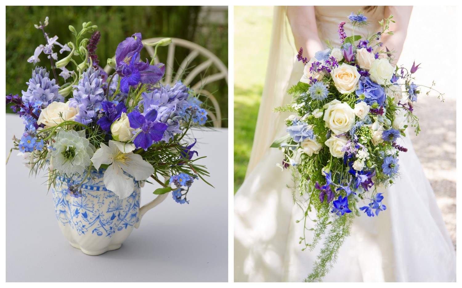 Blue & White cascading wedding bouquet