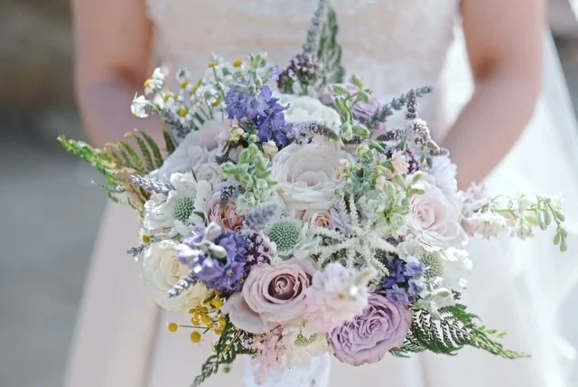 Loose, relaxed country style summer wedding bouquet, Dodford Manor, Northamptonshire