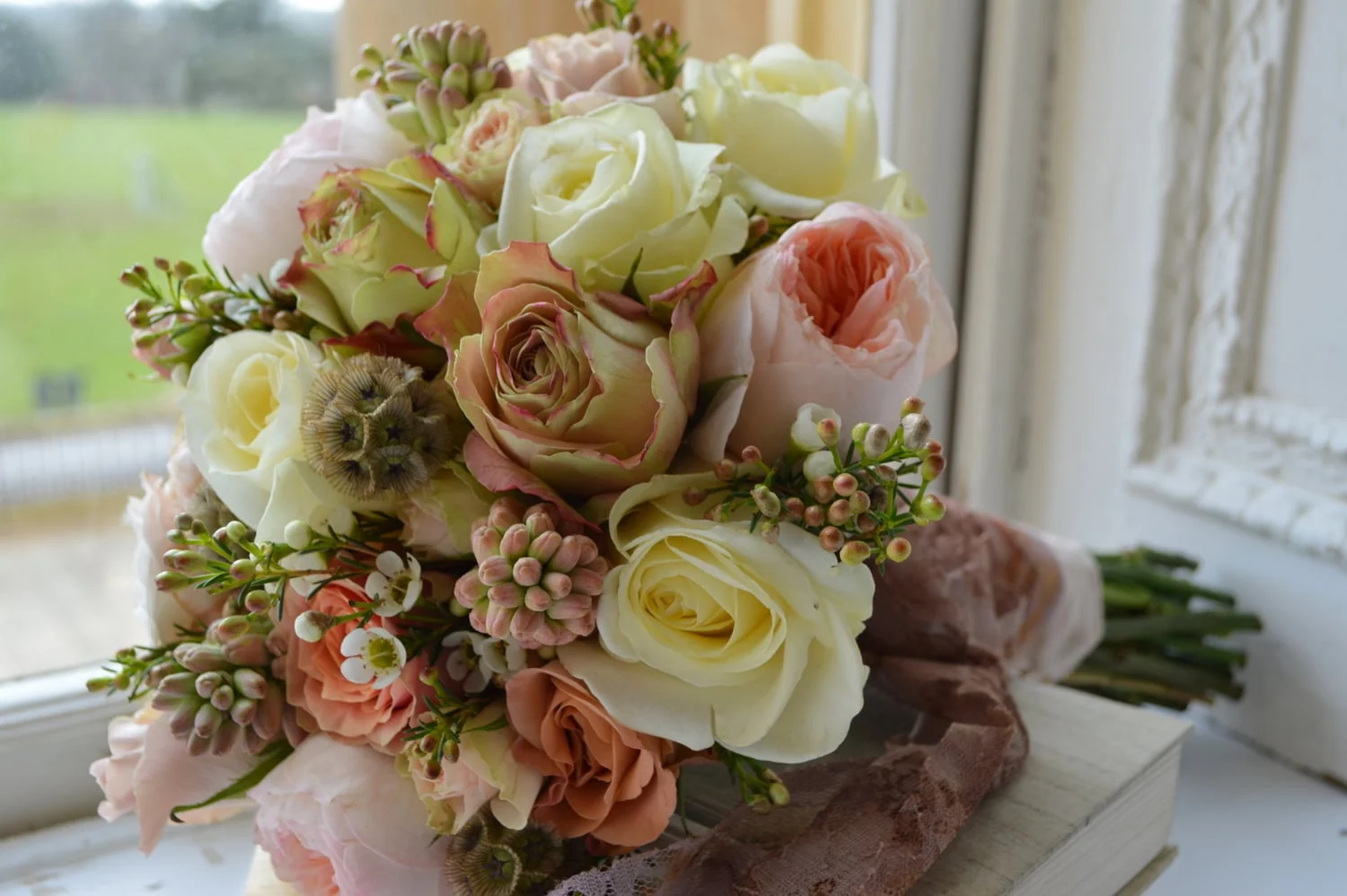Peach, cream & blush bridal bouquet