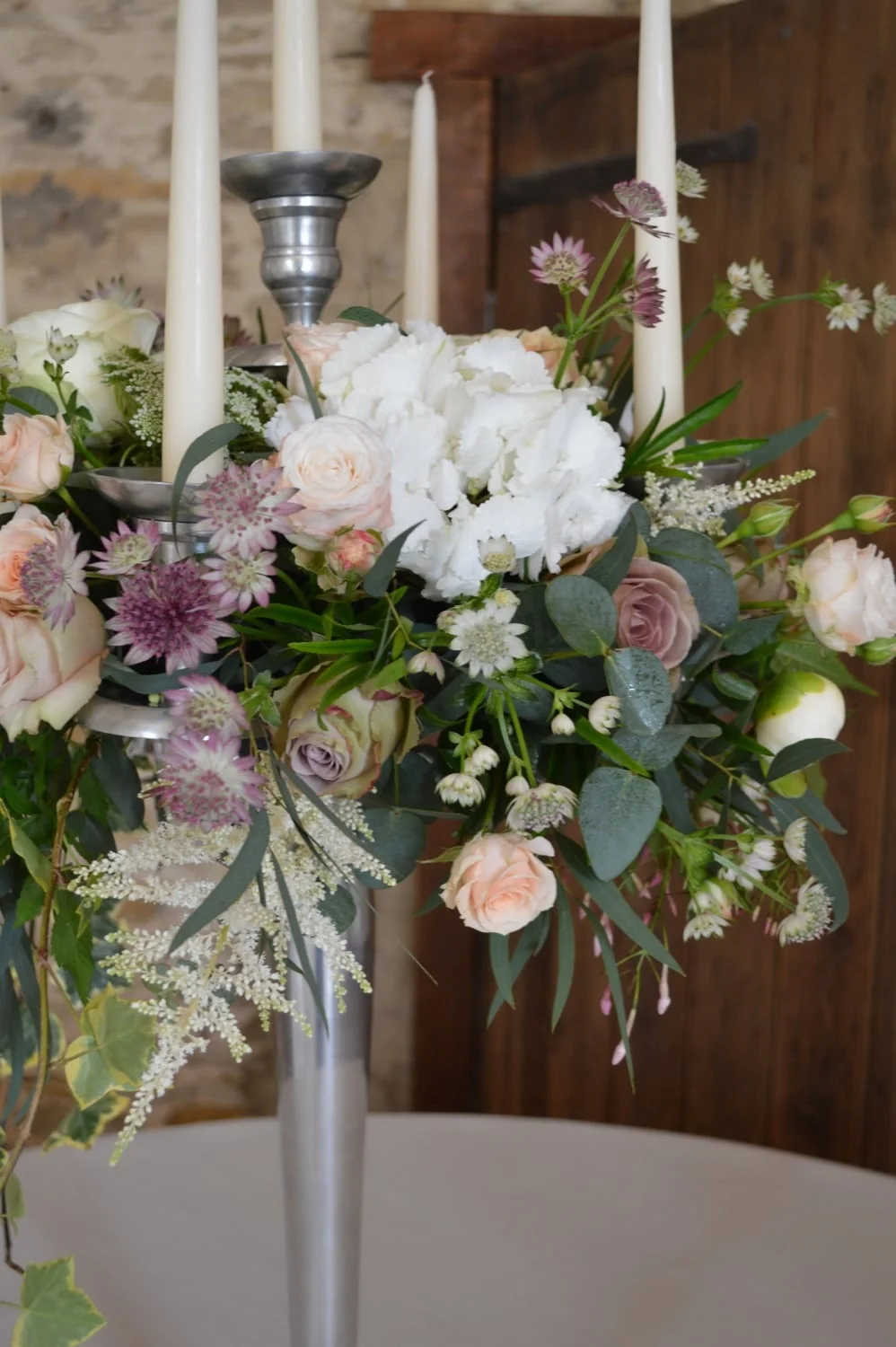 wedding candleabre in white & vintage lilac