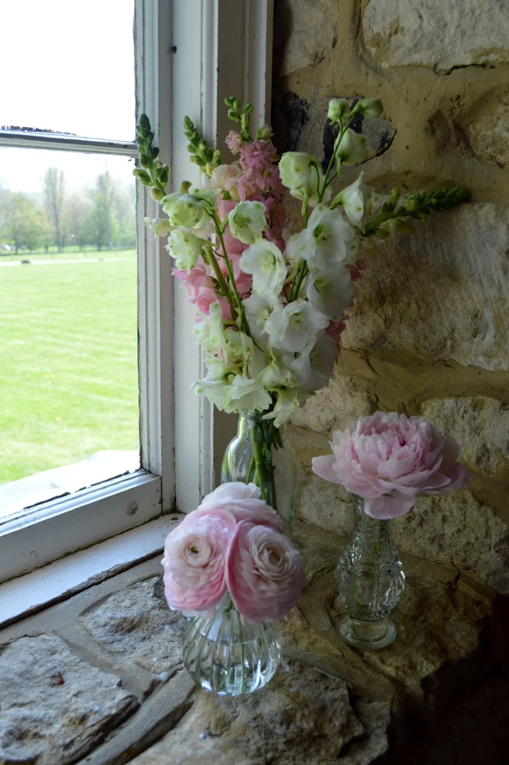 Spring bud vases at Notley Thythe Barn