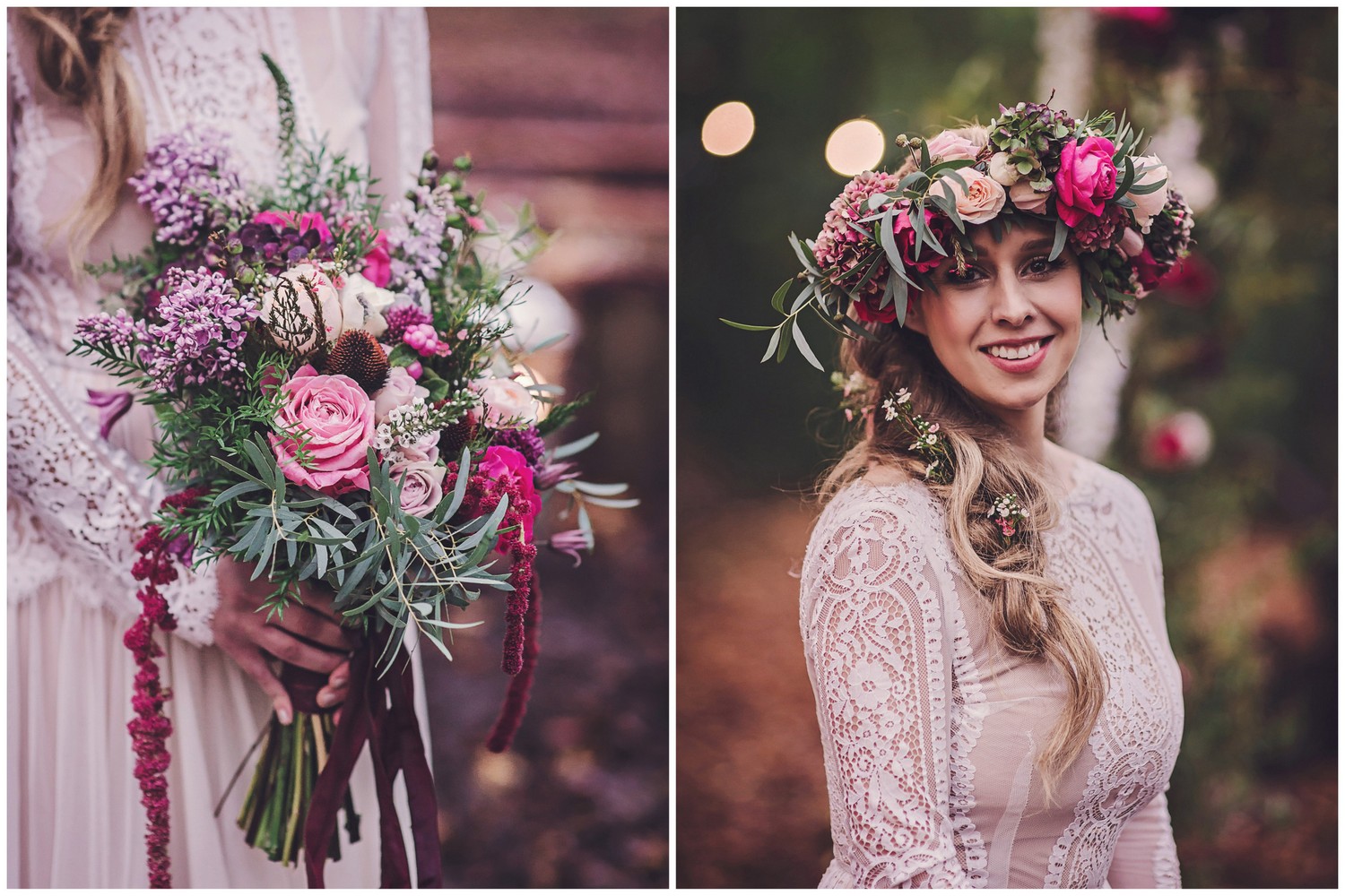 Boho style Floral Crown & Bridal Bouquet