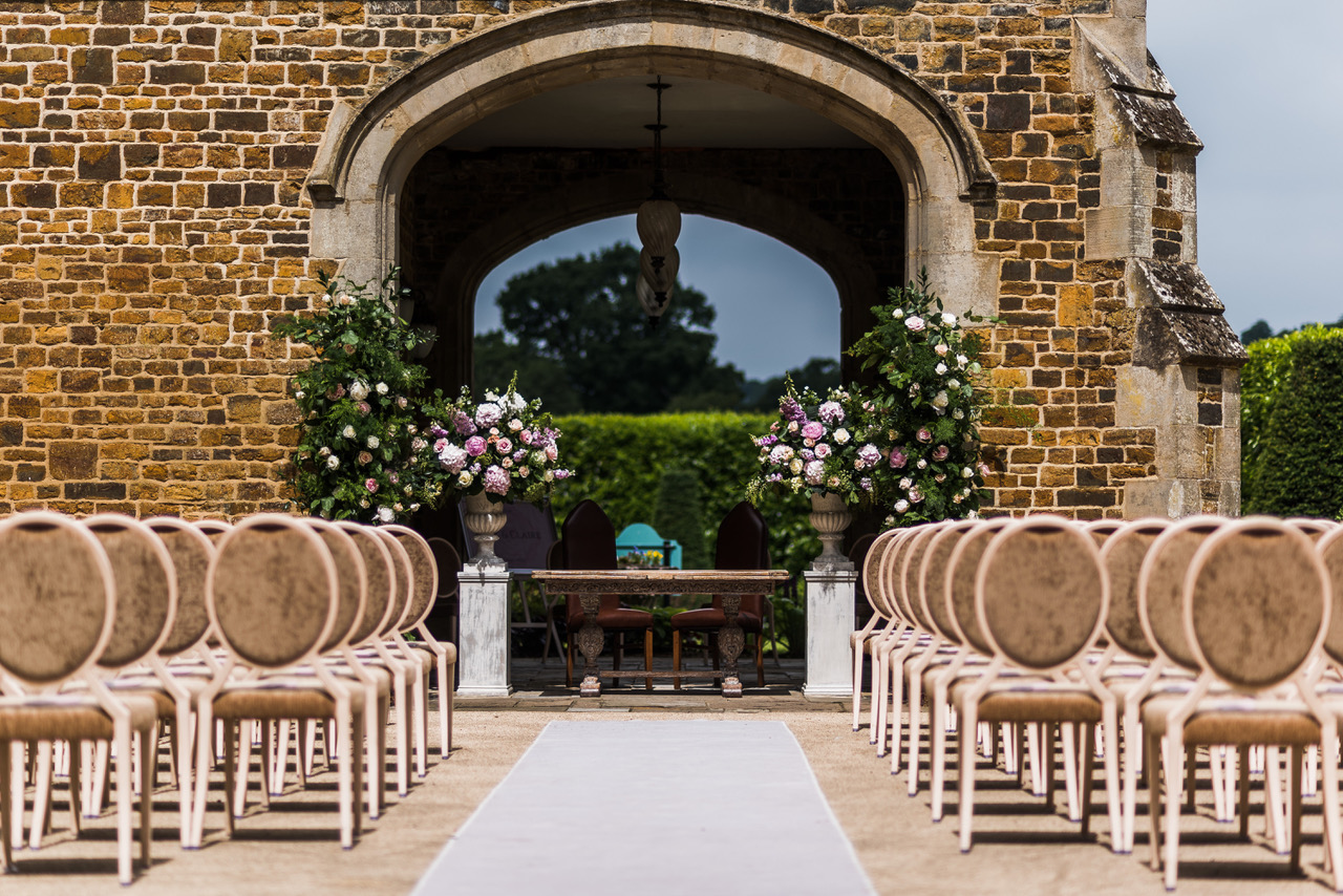 Outdoor wedding ceremony, Fawsley Hall, Northamptonshire