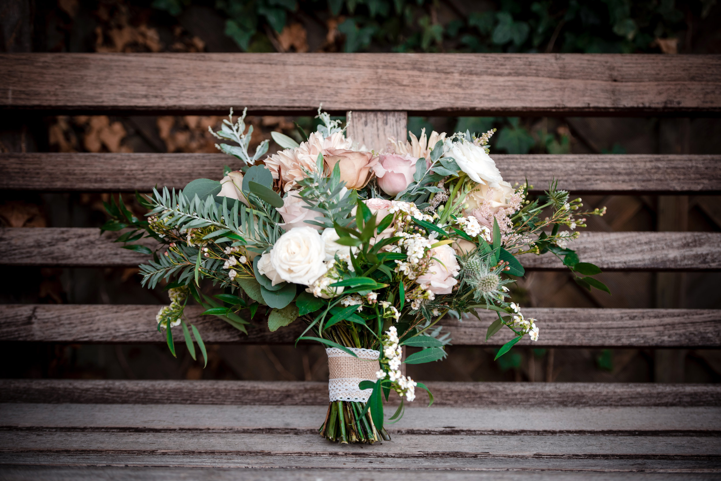 bridal bouquet with blush and antique roses