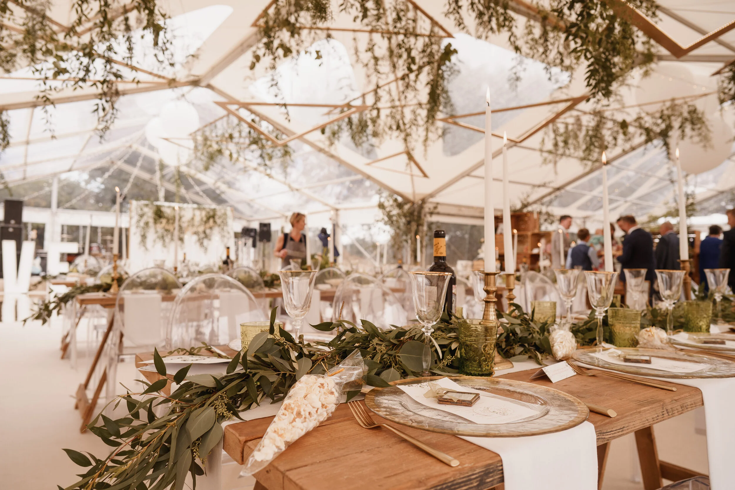 wedding marquee hanging foliage