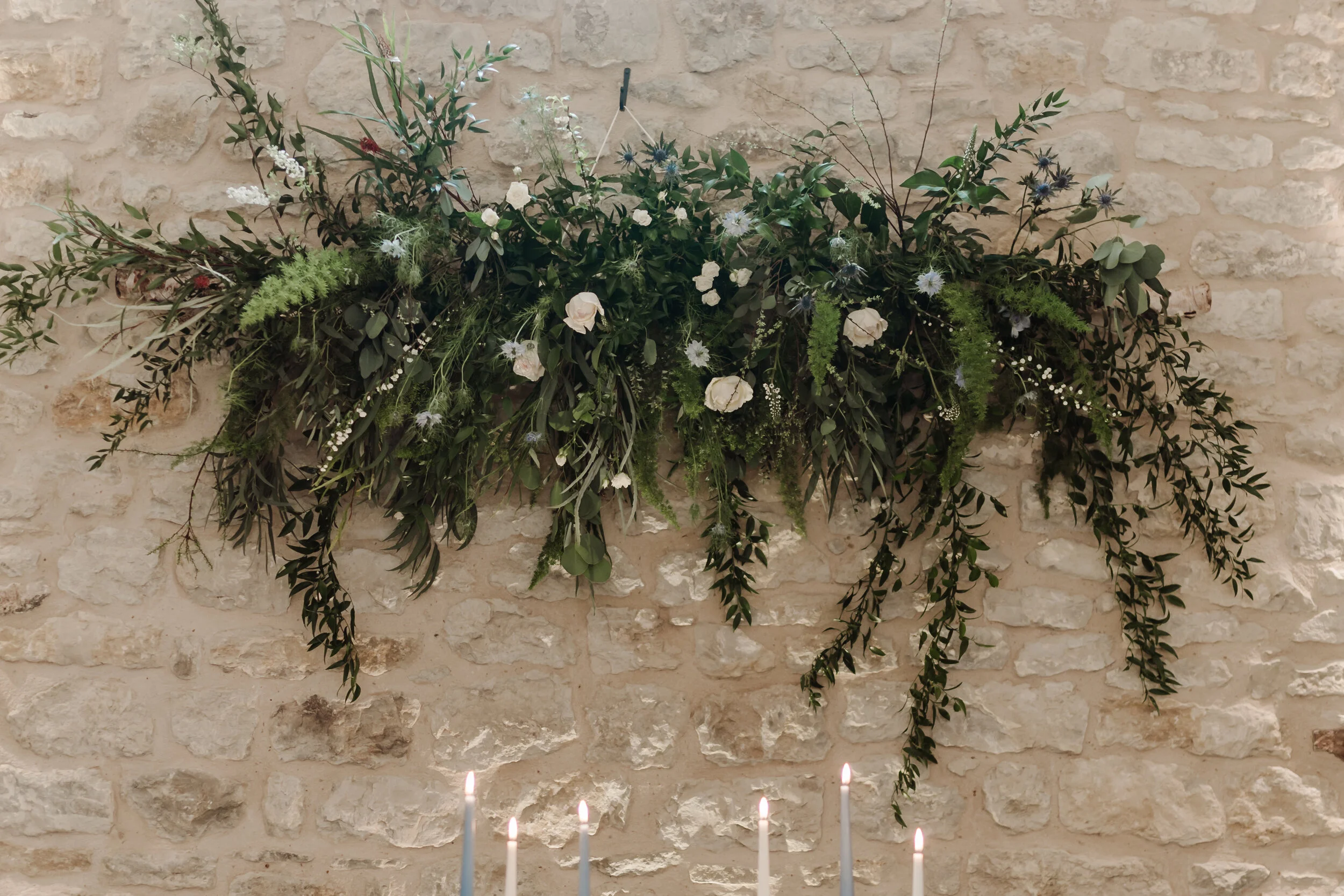 Buckinghamshire barn wedding hanging wall installation