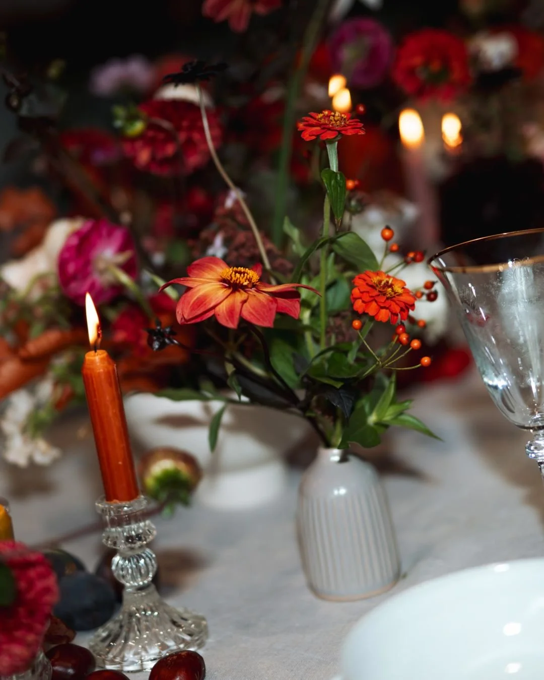 Something a little different from me, because florals can be used for all occasions; enhance your dinner party with rich textures, sculptural stems and playful shapes weave together to create a moment that feels both intimate and a little bit magical