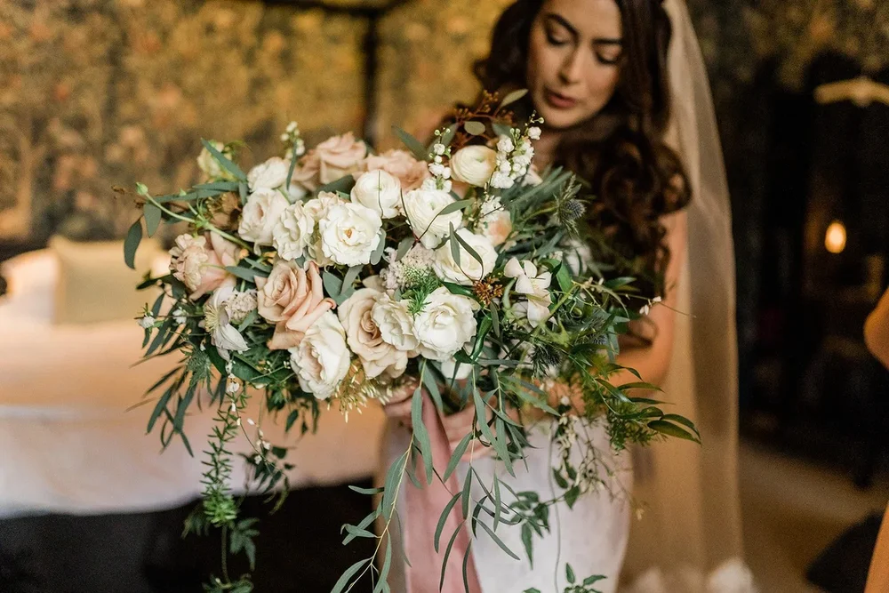 Bridal bouquet of seasonal garden flowers