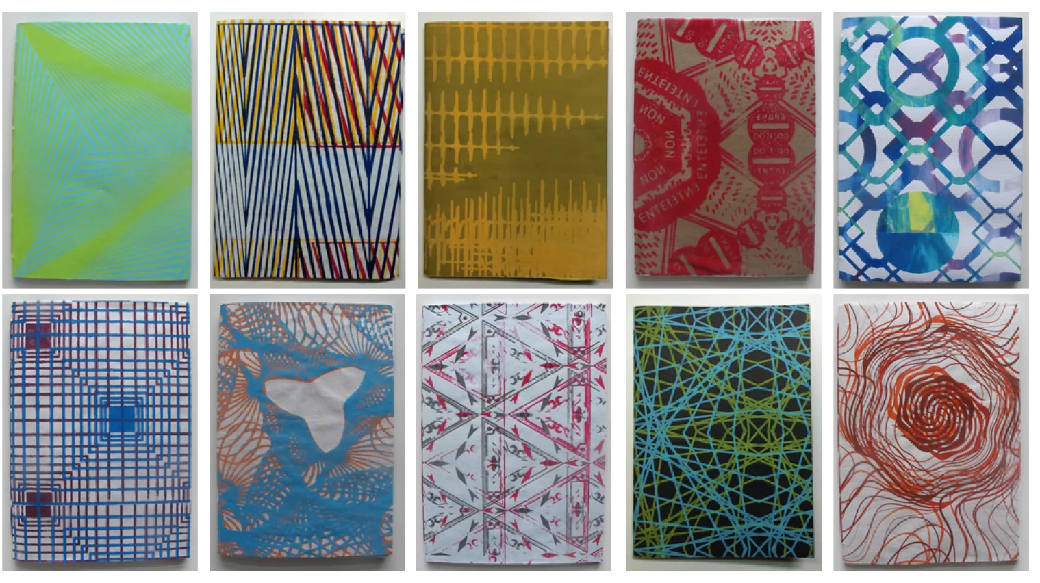 Booklets: covers produced from " Paper Space " wallpaper samples designed and printed for the course - collectively bound in a hand crocheted polystyrene cover.