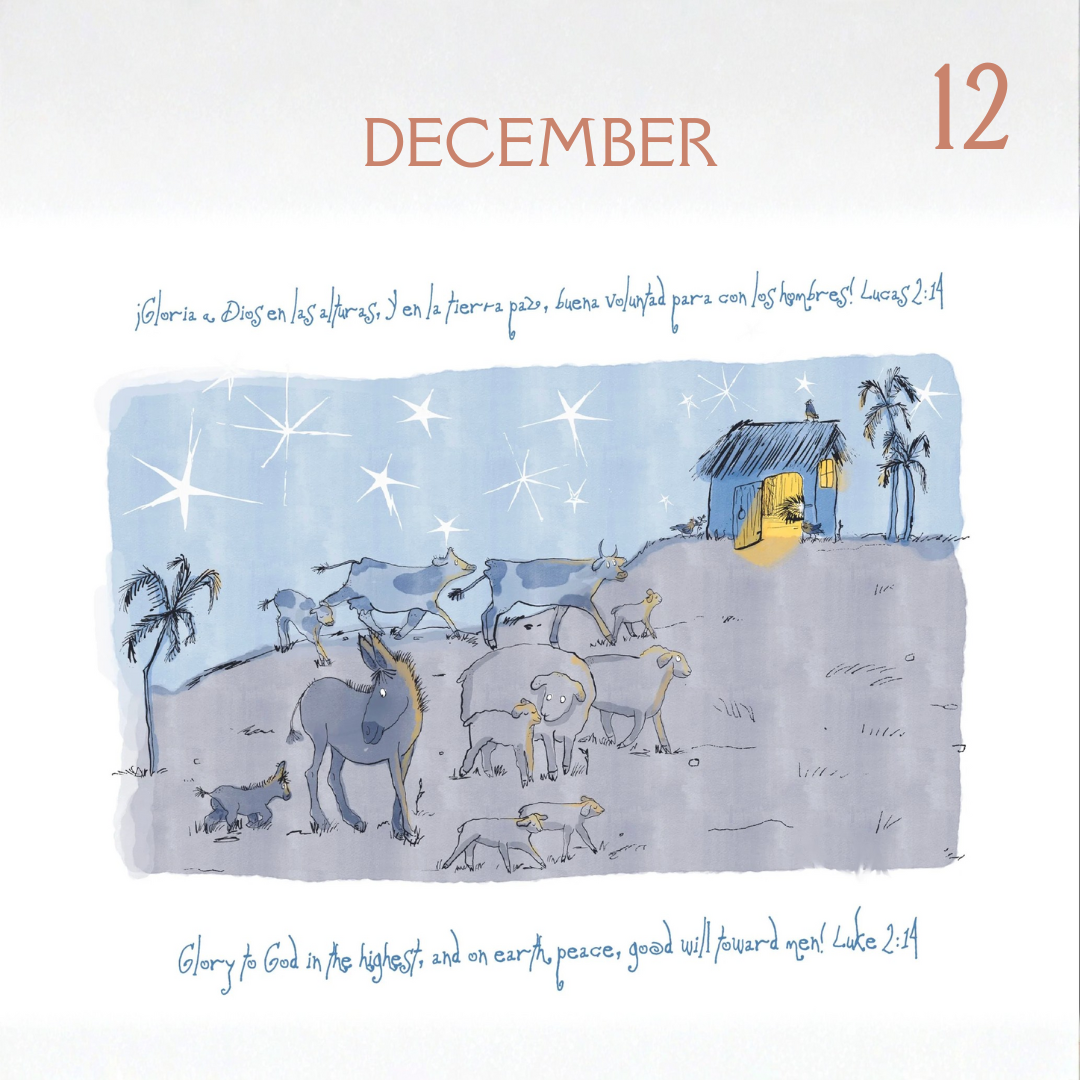  by Lucy Peatross    The artwork is inspired by the book “The Friendly Beasts” by Tomie dePaola. 