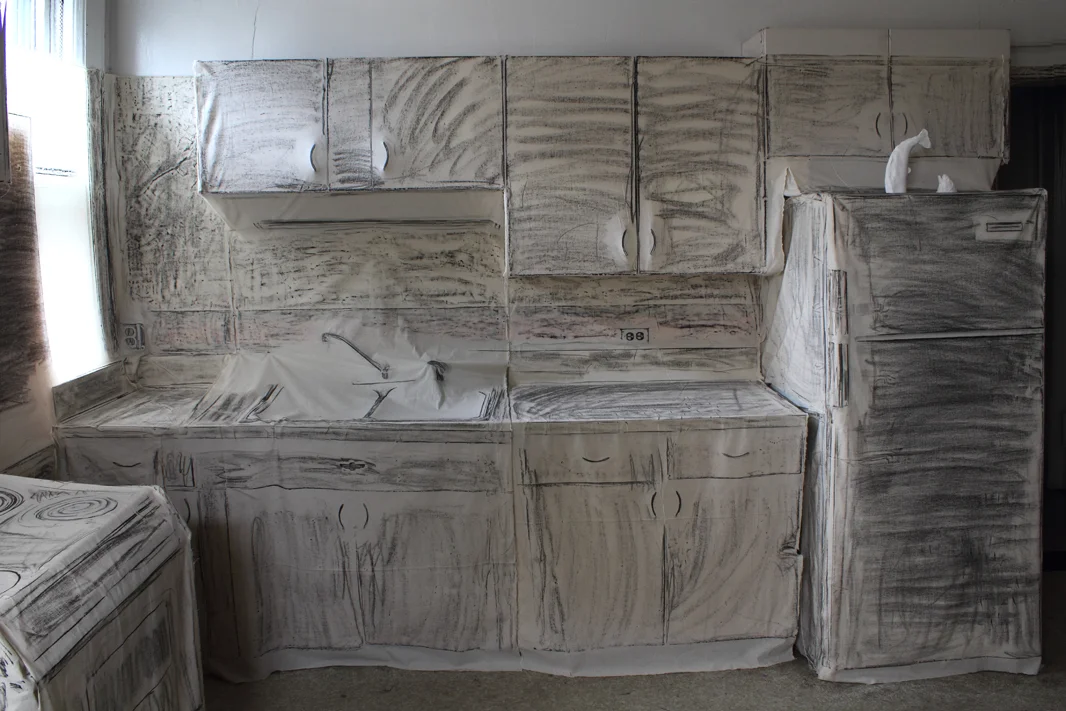 Kitchen , 2016 Crayon on Muslin Site specific installation at Governors Island Art Fair '16