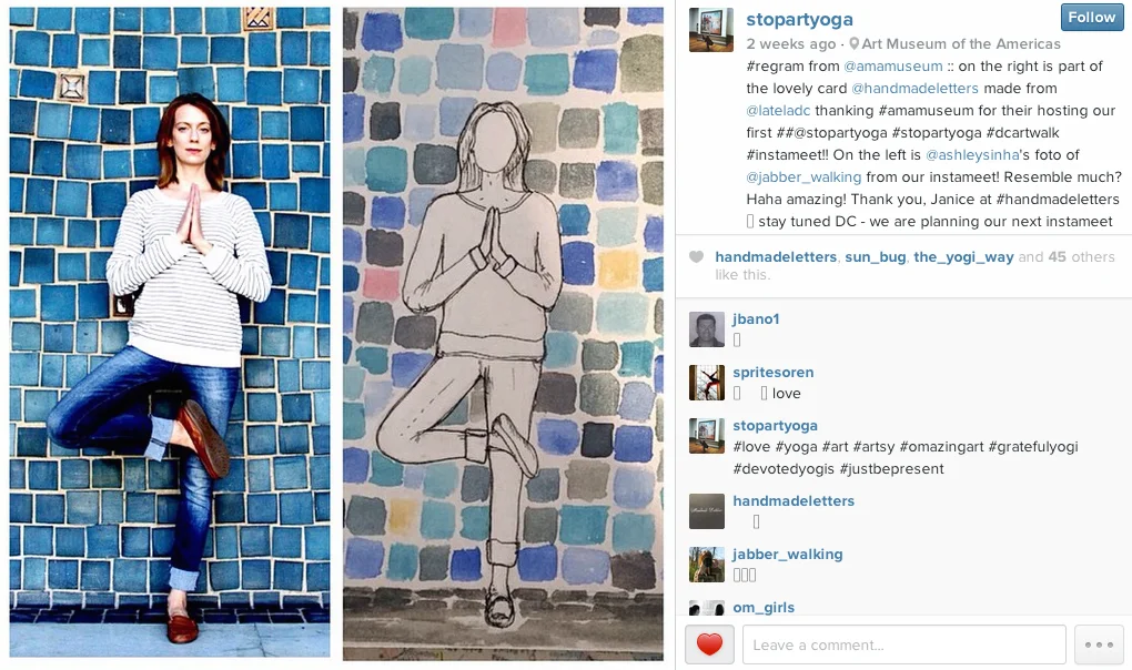 Instagram post of the my letter by Marta Staudinger of Latela DC ( @StopArtYoga and @lateladc )