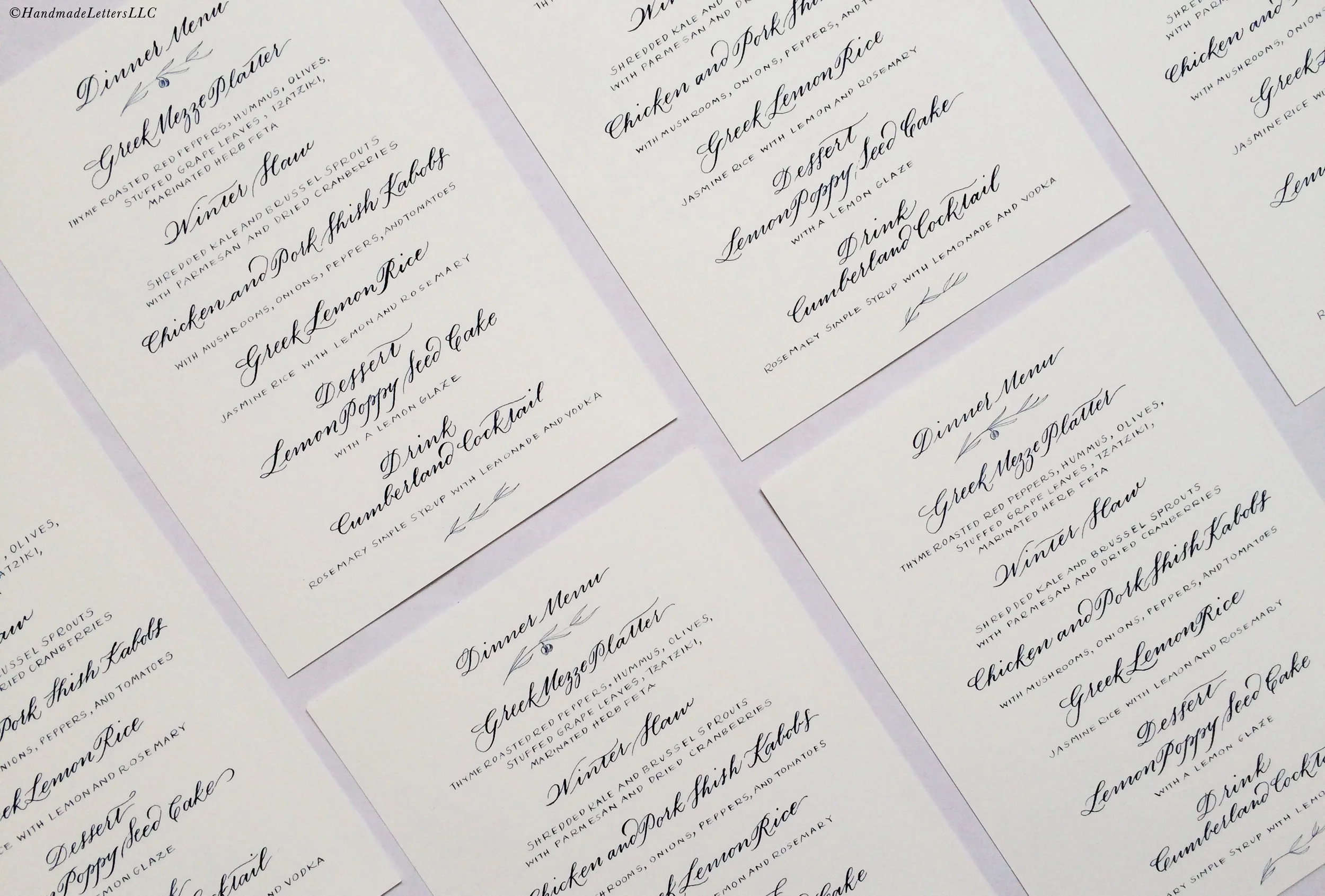 Handmade Letters - Hand-drawn menus for a Mediterranean dinner party