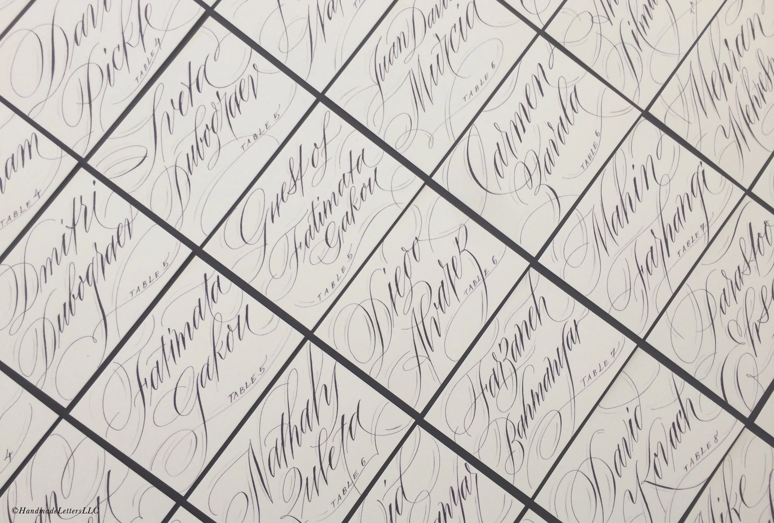 Handmade Letters - Calligraphed Escort Cards for Wedding Guests