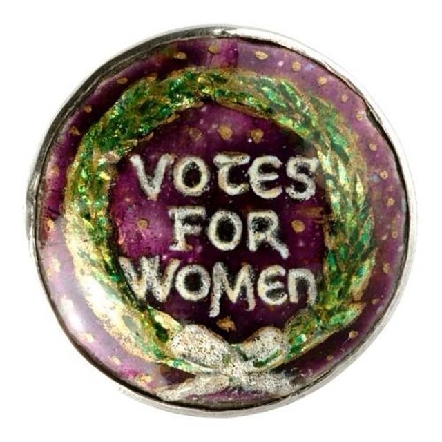  Jewelry Photos: 1908-12 "Votes for Women" enameled brooch in Suffragette colors made by the artist and enamelist Ernestine Mills. 