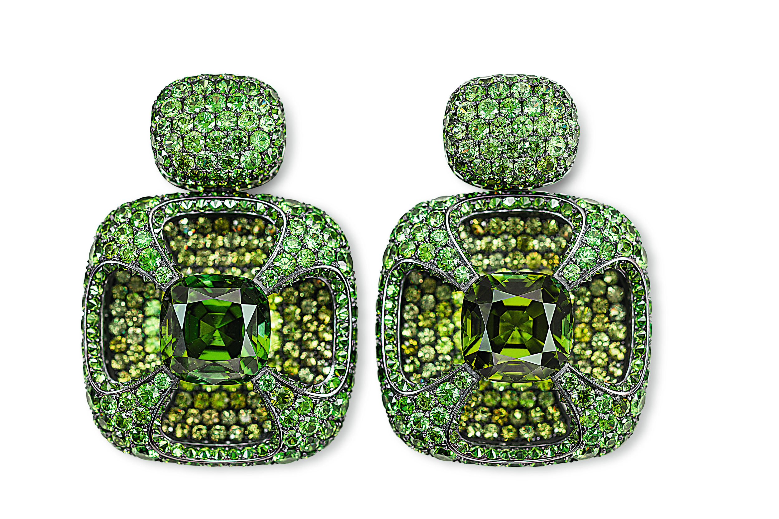  Hemmerle Earrings, tourmalines, demantoids, silver, white gold courtesy of Hemmerle 