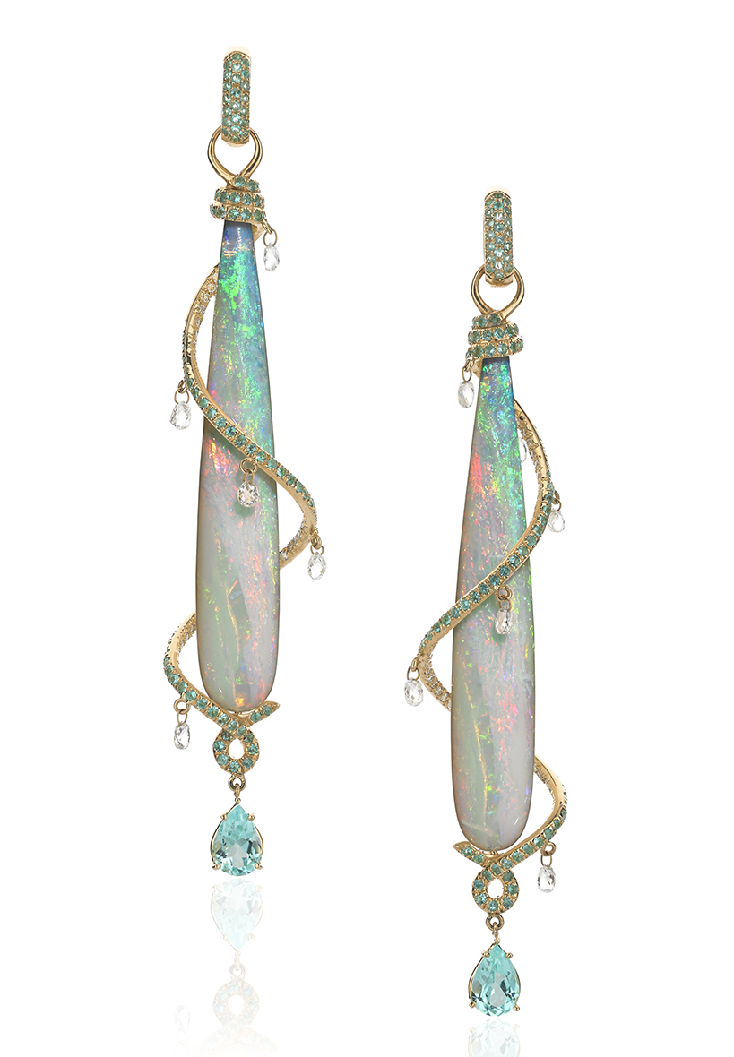 &nbsp;&nbsp; &nbsp;2nd Place Evening Wear Erica Courtney, Inc. &nbsp;Los Angeles, CA18K yellow gold "Milky Way" earrings featuring Opal drops(46.06 ctw.) accented with Diamonds (1.98 ctw.) and Paraiba Tourmalines (2.03 ctw.).