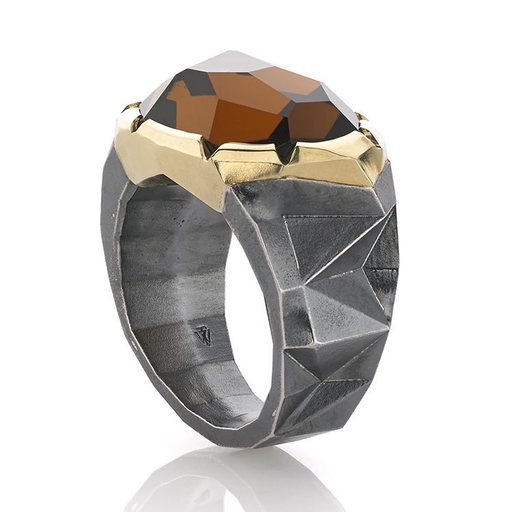 Honorable Mention:&nbsp;Men's Wear William Travis Jewelry Chapel Hill, NC18K yellow gold and sterling silver ring featuring a 13.17 ct. Citrine.