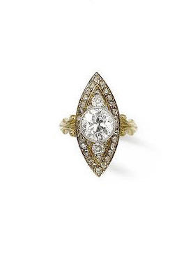  A collet-set diamond, within a navette-shaped surround. Photo by Bonhams Auction House. 
