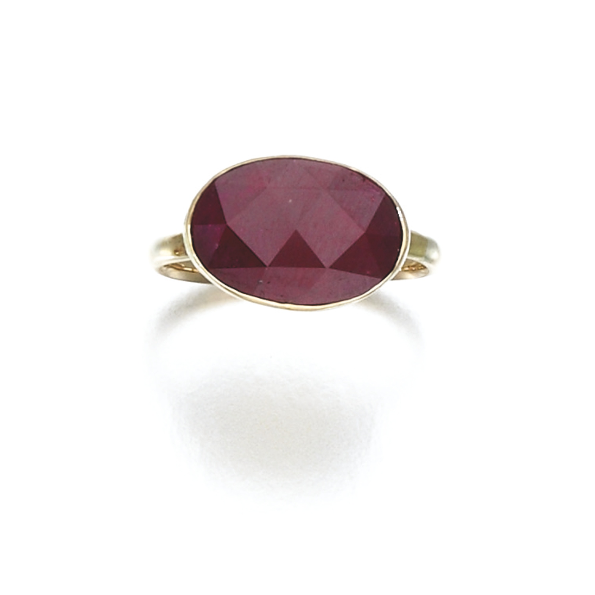  Collet-set with a faceted oval ruby. Photo by Sotheby's Auction House.&nbsp; 