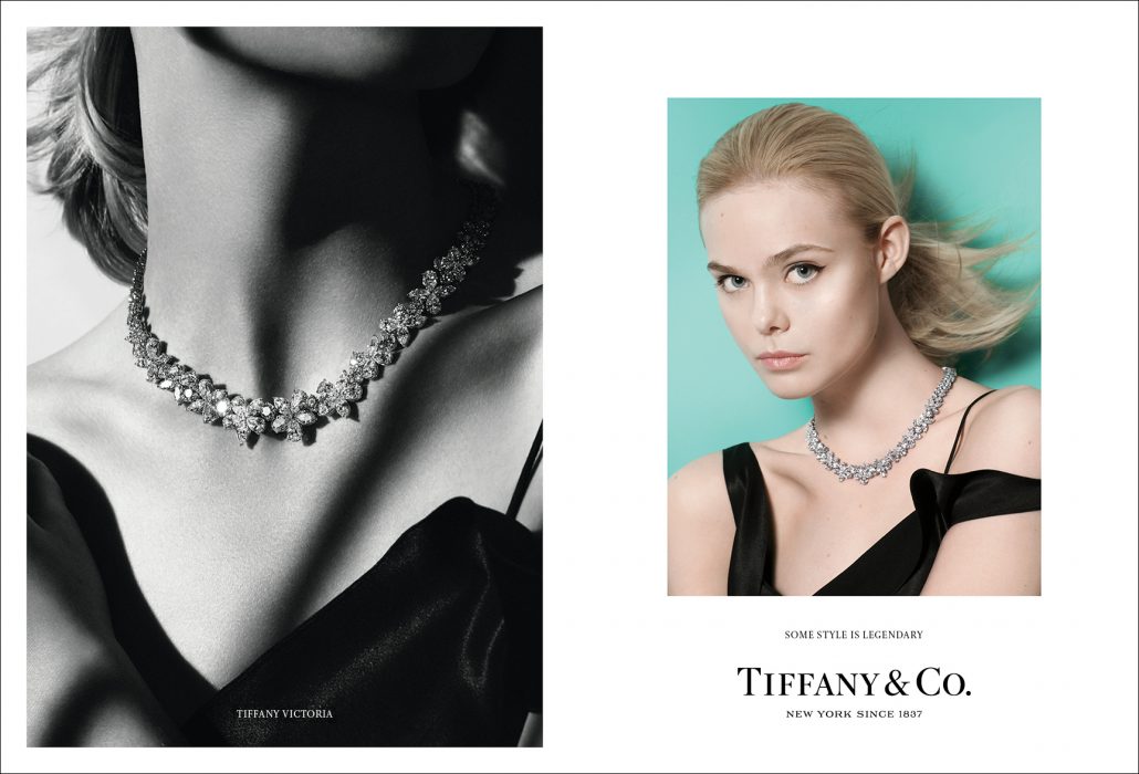 &nbsp;ELLE FANNING WEARS A TIFFANY VICTORIA® DIAMOND CLUSTER NECKLACE
