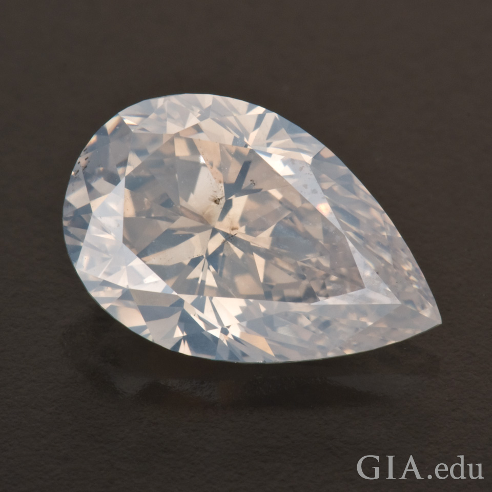  2.11 carat pear shape Fancy white diamond from the Aurora Butterfly of Peace. Photo: Robert Weldon/GIA 