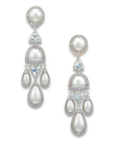  A unique pair of natural pearl and diamond ear pendants by Etcetera for Paspaley. 