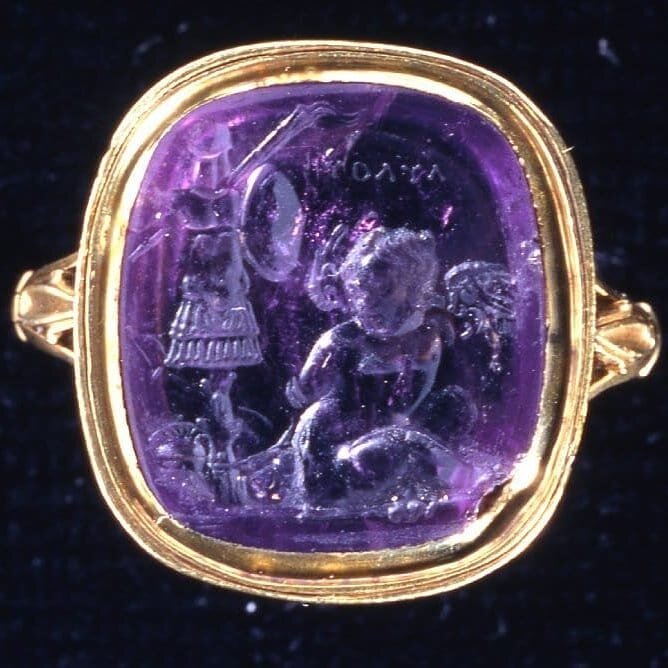 &quot;An engraved amethyst bearing the figure of a little Cupid is said to have been worn in a ring by Saint Valentine. While this may be somewhat doubtful, it is by no means impossible, for many pagan gems were worn by pious Christians, who reconcil