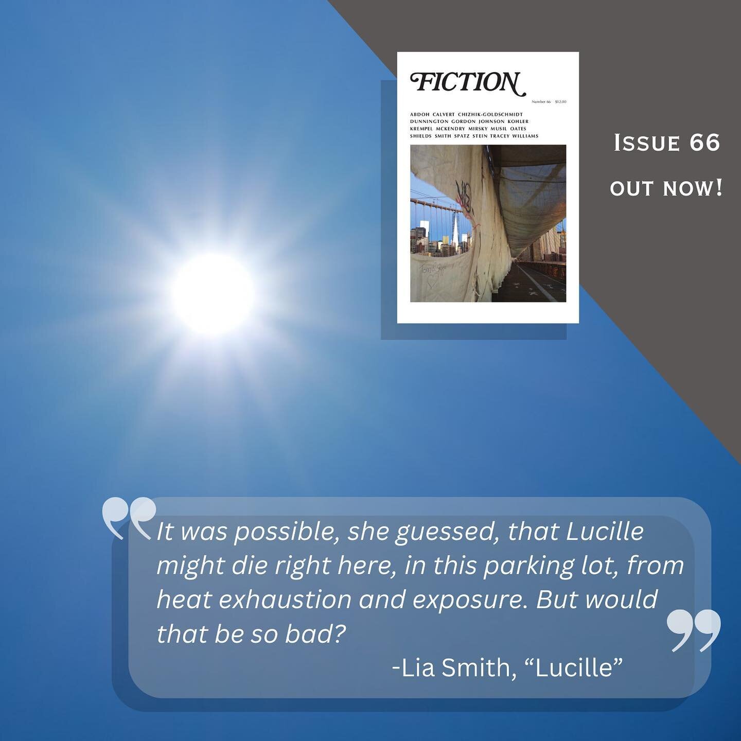 Our new issue of FICTION includes a beautiful piece by Lia Smith. You can get your copy at fictioninc.com