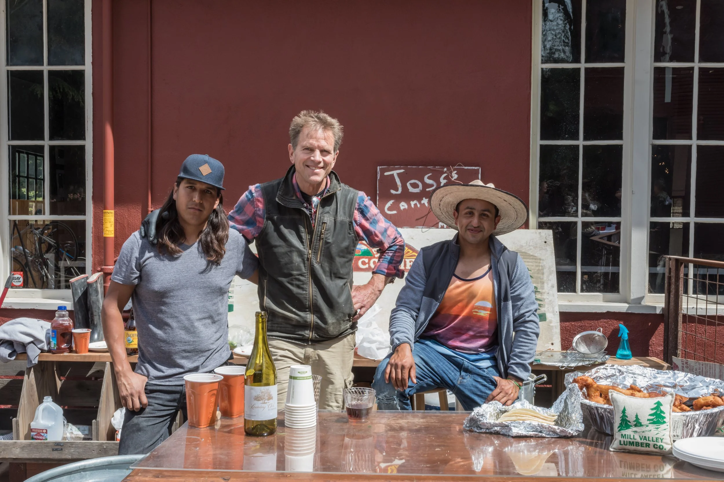 Mill Valley Lumber Yard owner, Matt Mathews, and two of our construction crew that helped build the Mill Valley Lumber Yard.