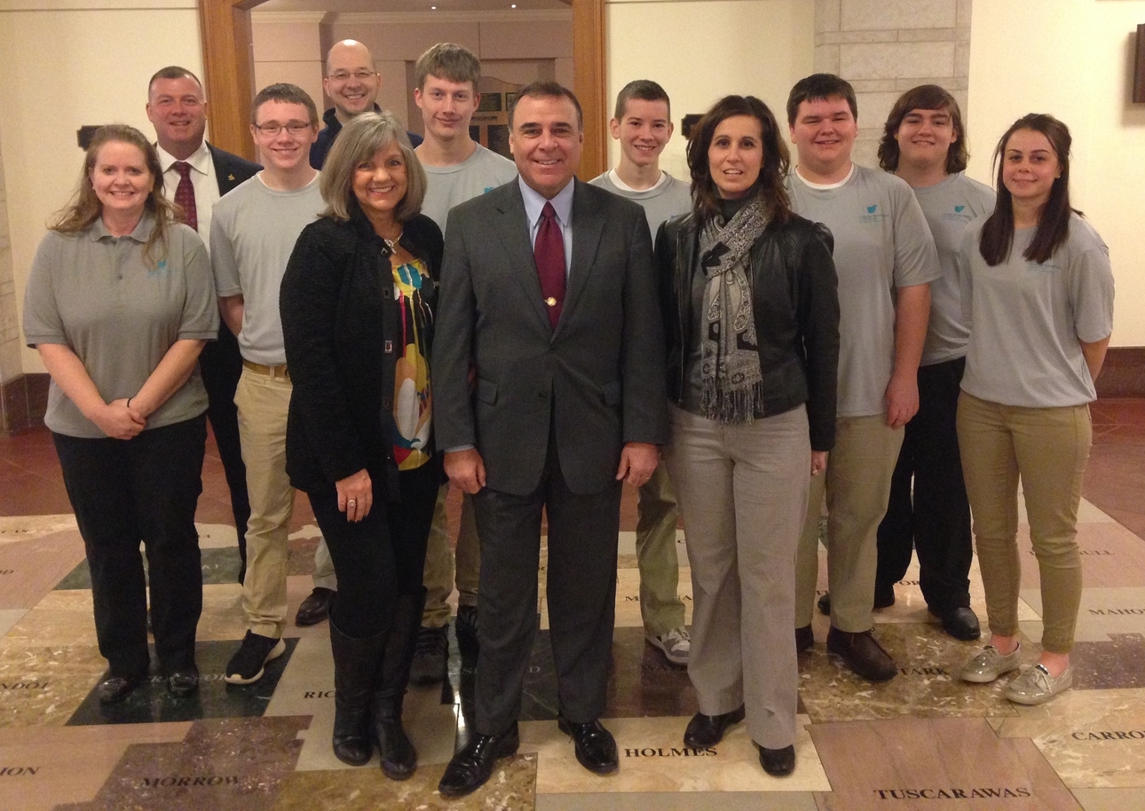 Pictured with Representative Schuring are: Barb Cockroft, State Support Team Region 9; Todd Boggs, Superintendent; Becky Miller, Curriculum Director; Lisa Gothard & Jason Hall, teachers; Joe Conrad, Anthony Hammen, Matthew Gothard, Carter McClaskey, Logan McGee, and Amelia Pennell, students