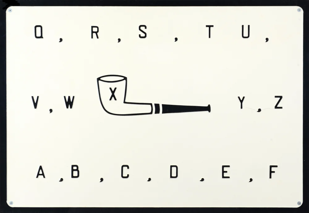 Pipe , 1969. Painted vacuum-formed plastic plate. 31 7/8 x 46 1/2 inches; 81 x 118 CM. © 2016 The Estate of Marcel Broodthaers / Artists Rights Society (ARS), New York / SABAM, Brussels