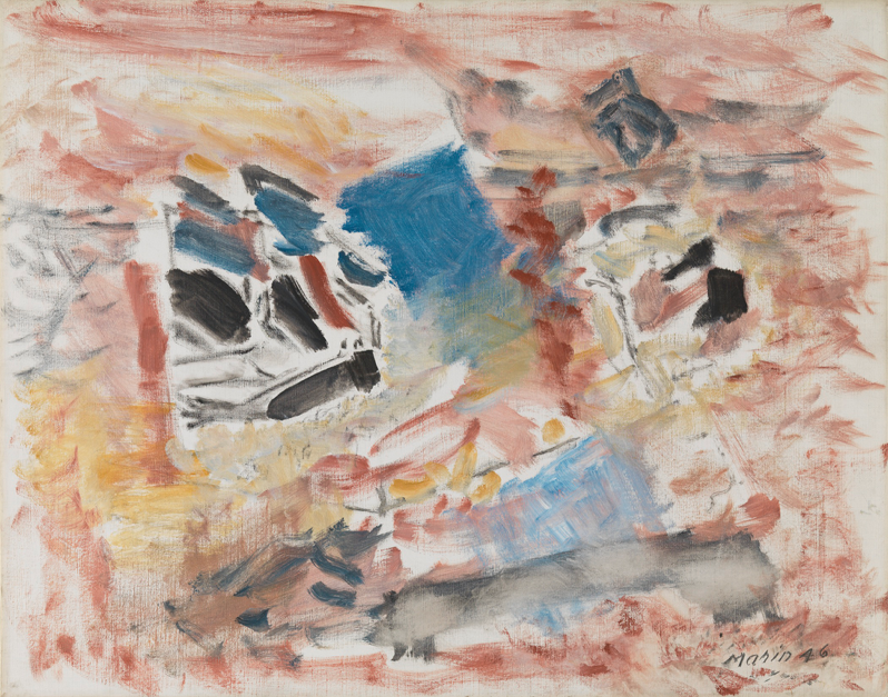 John Marin, Movement VI , 1946. Oil on Canvas. 22 x 28 inches. 55.9 x 71.1 cm. Courtesy Private collection © The Estate of John Marin/ Artists Rights Society (ARS), New York.