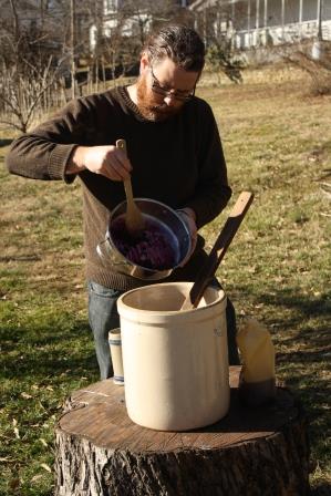 In addition to de-stemmed elderberries, I added a small handful of organic raisins to this mead for wild yeast, nutrients and tannin. 