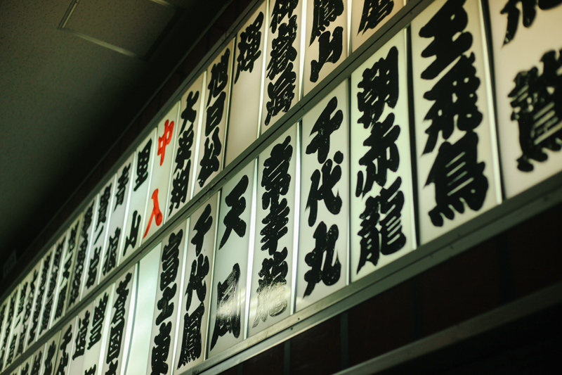 Hand painted names of all the famous sumo wrestlers lined the walls around the stadium. 