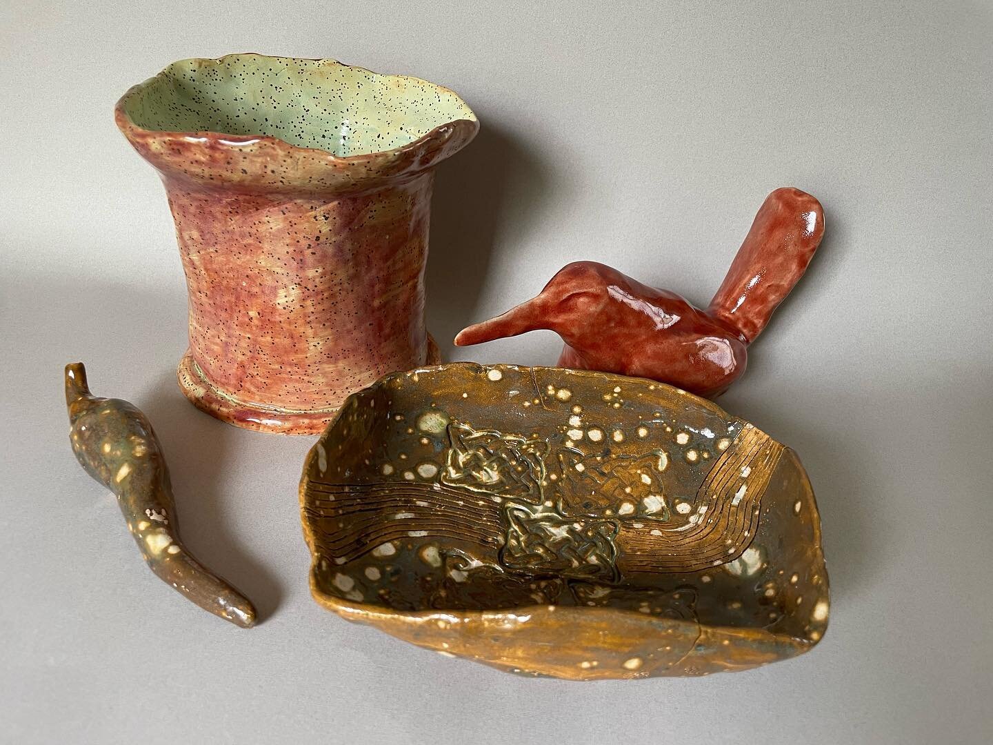 Recent ceramics: 

&ldquo;Curvirectangular Line Bowl&rdquo; low-fired stoneware and glaze
&ldquo;Chili Pepper&rdquo; low-fired stoneware and glaze
&ldquo;Redburd&rdquo; high-fired stoneware and glaze
&ldquo;Utensil Holder&rdquo; high-fired spectacula