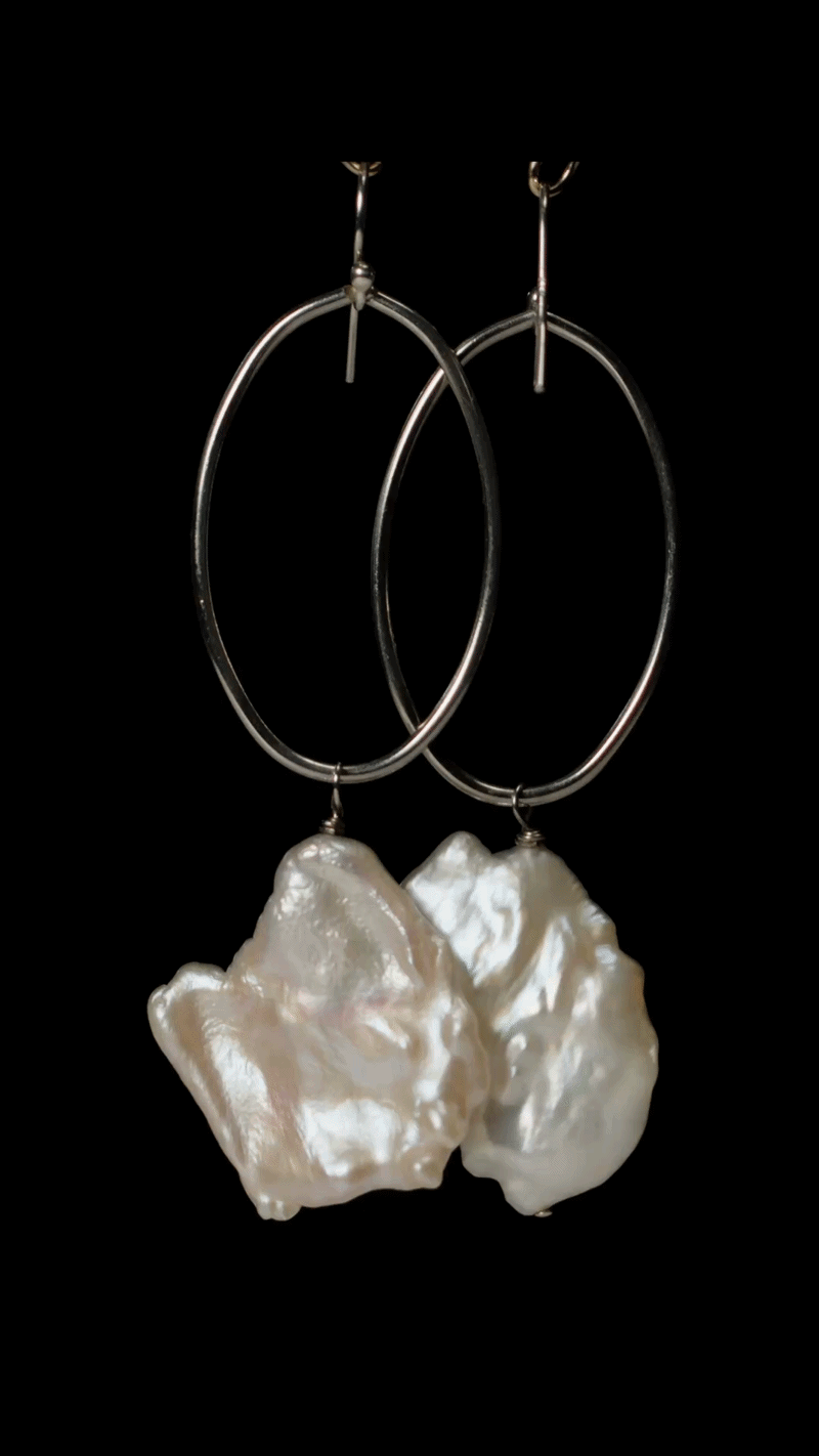 Large Keshi Pearl Oval Earrings