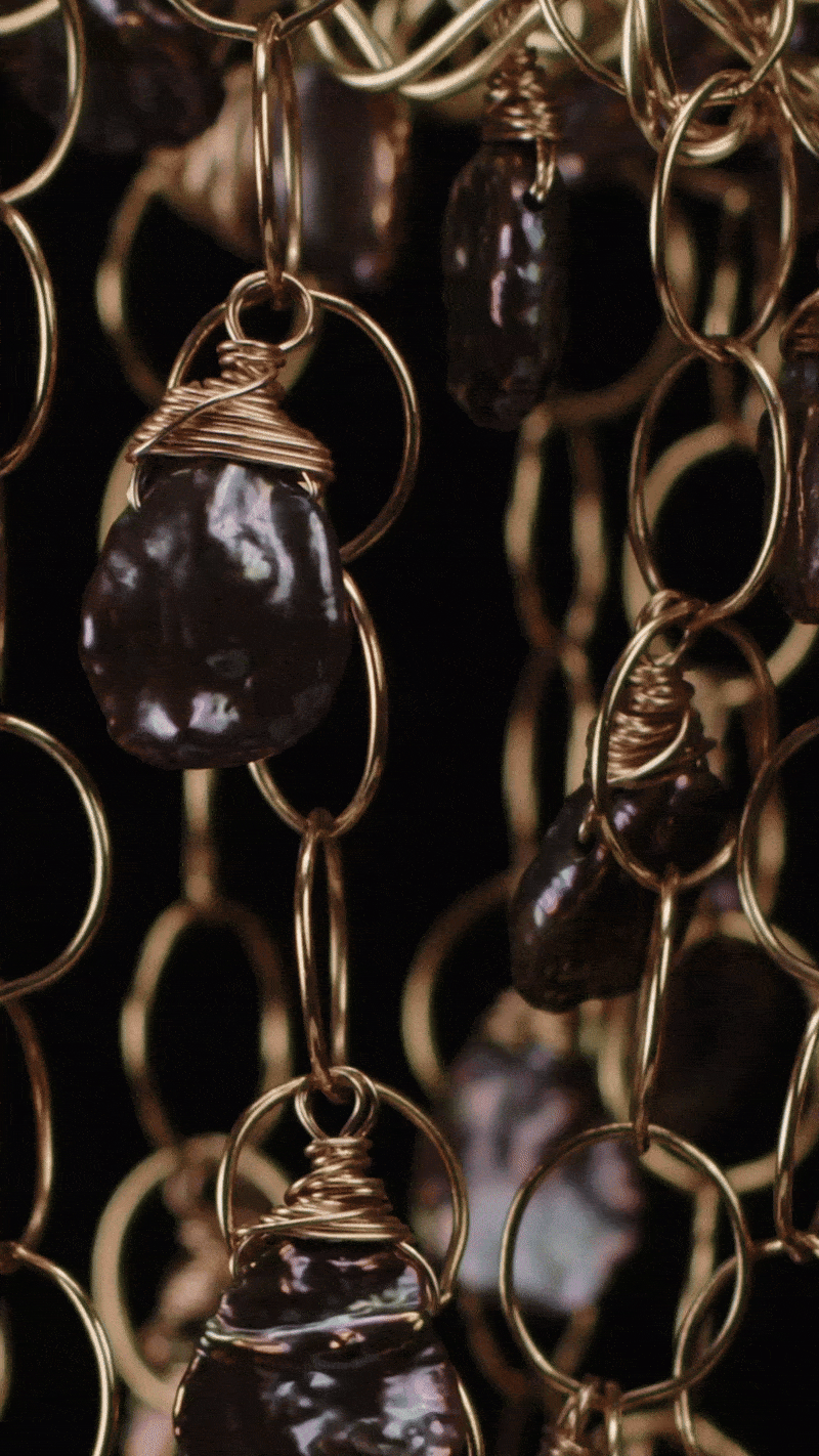 Long Black Keshi Pearl Necklace