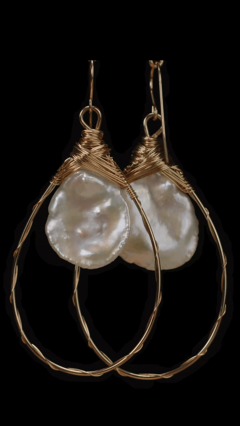 Large Keshi Pearl Teardrop Hoops